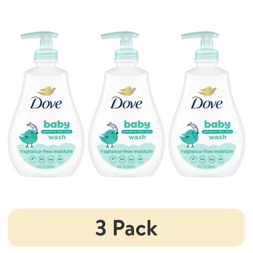 (3 pack) Baby Dove Sensitive Skin Care Baby Wash For Baby Bath Time Fragrance Free Moisture Fragrance Free And Hypoallergenic, Washes Away Bacteria, 13 fl oz