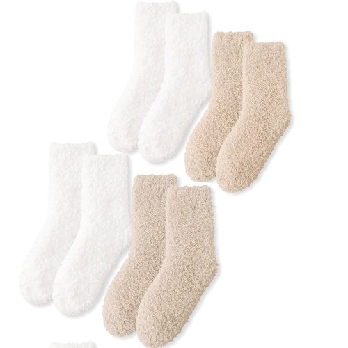 3PAIRS Fuzzy Crew Socks For Women Warm Winter White Novelty Socks Unisex MultiColor