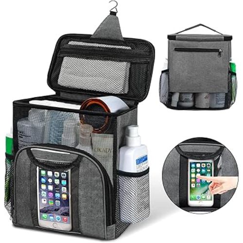 Attmu Portable Shower Caddy College Tote Bag, Quick Dry Hanging Toiletry Bag, Large Capacity Mesh Shower Caddy Portable for College Dorm Room Essentials for Boys and Girls for Bath Camping (Gray)