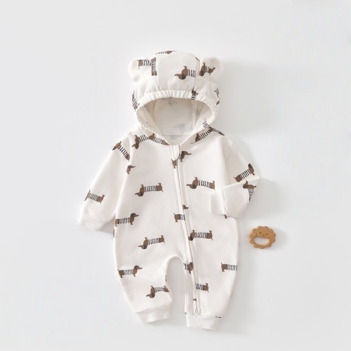 Baby Dachshund Print Zippered Romper