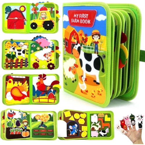 Meafeng Montessori Busy Board, 20 in 1 Educational Toy for Toddlers, Farm Animals Sensory Travel Toy