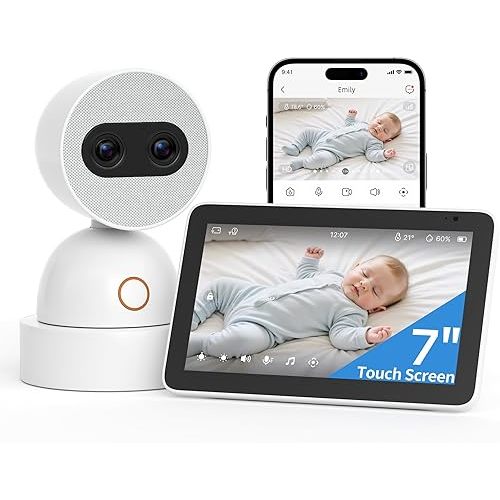 Simsky Video Baby Monitor, Dual 4MP Cameras with 6X Zoom, 7" UHD Large Touch Screen Smart Portable Audio Monitor, 24/7 Recording in app, AI Tracking, Intelligence Detection, 32GB Local Storage