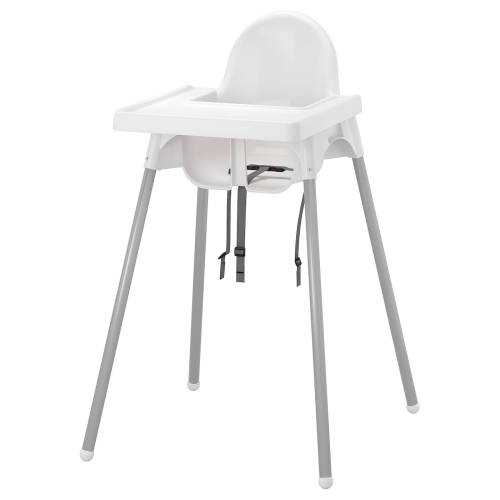 ANTILOP Highchair with tray - white/silver-colour