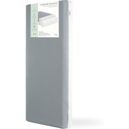 Dream On Me Pure Zen 2-in-1 Infant Crib and Toddler Bed Mattress – Greenguard Gold & BSA Certified, Copper-Infused Toddler Layer, Removable Waterproof Zipper Cover - White & Grey