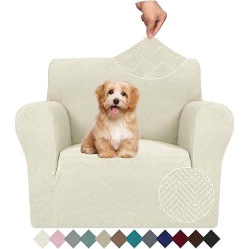 JIVINER Stretch Armchair Slipcovers, 1 Piece Chair Sofa Covers 1 Seater Couch Covers with Elastic Bottom for Kids, Pets (Small, Beige Rhomb)