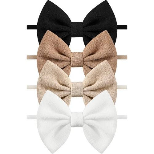 4 Pcs Baby Bow Headbands, Soft Nylon Baby Girls Headbands Bow Hair Accessories for Newborn Toddlers Child