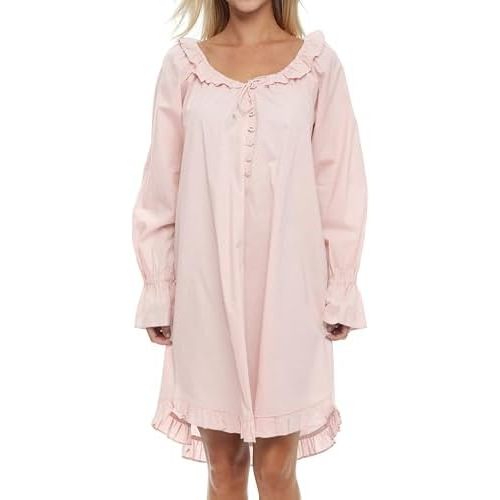 Alexander Del Rossa 100% Cotton Nightgowns for Women, Victorian Vintage Womens Cotton Nightgown