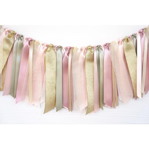 Blush, Ivory, Sage and Gold Ribbon Garland | Baby Fawn Baby Shower
