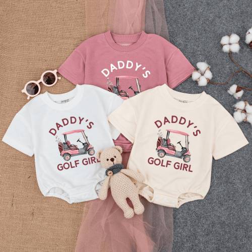 Daddy's Golf Girl Bubble Romper Short Sleeve, Father Daughter Pink Golfing, Daddy's Girl Tee, Fathers Day Gift, Cute Pink Golf Cart
