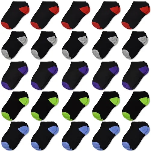 Boys Socks Girls Toddler Ankle Kids Socks 25 Pairs Black or White Socks Color Heel and Toe for 1-14 Years Children