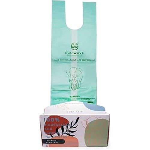 ECO WAVE Compostable Diaper Bags, 200 bags, ASTM D6400, EN 13432, US BPI and Europe OK Compost Home Certified Disposable Biodegradable Baby Poop Bags