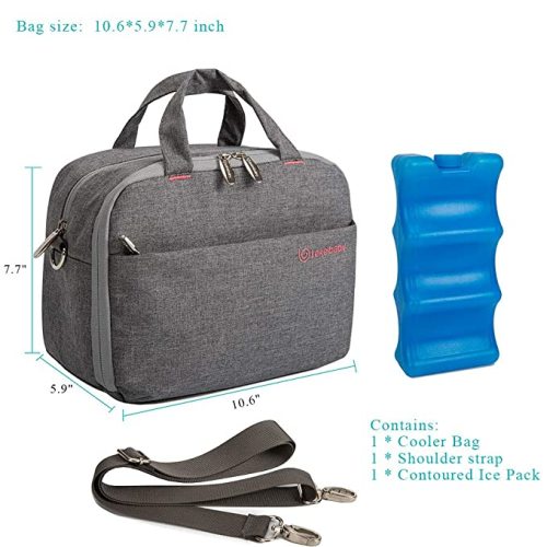 Lekebaby Breast Milk Cooler Bag with Contoured Ice Pack Fits 6 Breastmilk Baby Bottles Cooler Tote Bag for Nursing Mothers, Grey