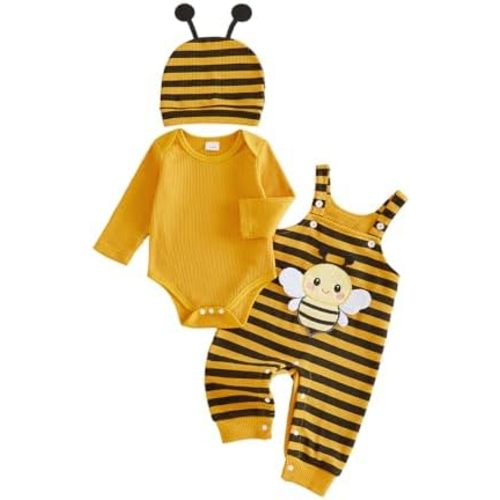 Baby Boy Clothes Set Infant Striped Long Sleeve Bodysuit Top Animal Suspender Pants Hat Newborn 3Pcs Fall Outfit