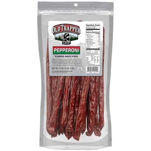 Old Trapper Pepperoni Snack Sticks, 17-Ounce Resealable Bag, Natural Wood Smoked Meat Sticks, 9 Grams of Protein and 150 Calories Per Ounce (Pack of One)