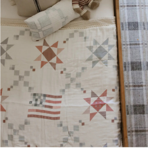 Vintage American Flag QUILTED 6 Layer Gauze Blanket