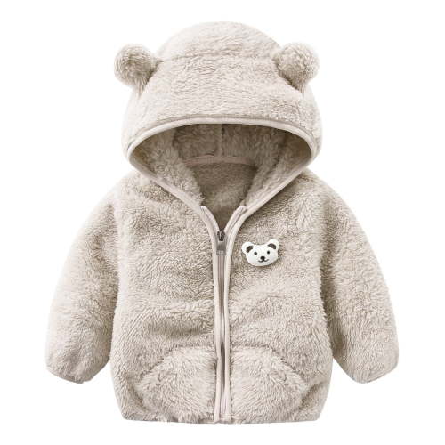 Baby Jacket Size 0-6M Newborn Infant Bear Ears Hooded Zipper Warm Fleece Winter Grey Outerwear Jackets & Coats