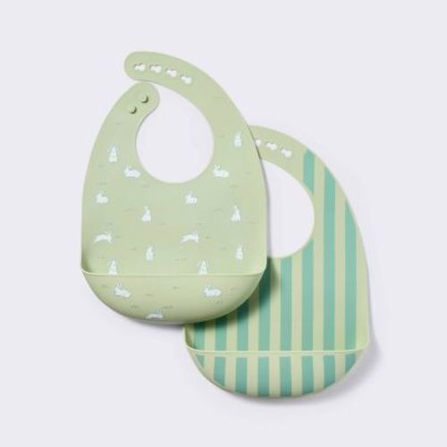 Silicone Bibs - Green Bunnies and Stripe - 2pk - Cloud Island™