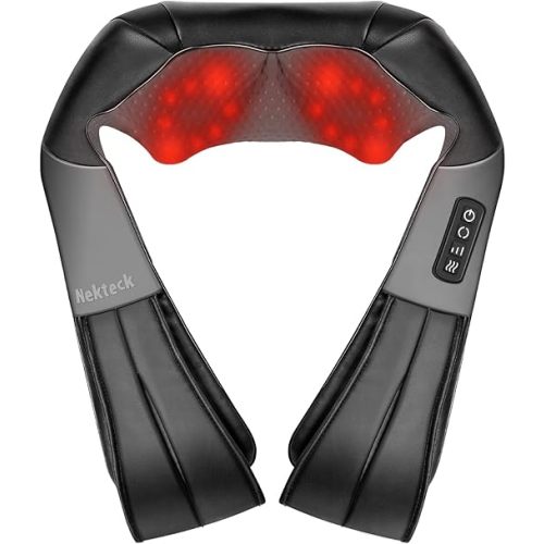 Nekteck Shiatsu Neck Massager with Heat for Pain Relief Deep Tissue, 2026 Upgraded 3D Back Shoulder Kneading Massage Pillow, Relaxation Gifts for Mom Dad Father's Day, Black(NOT Cordless)
