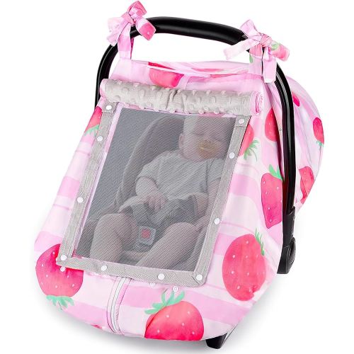 FIOBEE Baby Car Seat Cover, Car Seat Covers for Babies Infant Car Seat Canopy with Breathable Mesh Window Waterproof Carseat Cover for Babies Boy Girl 4 Seasons