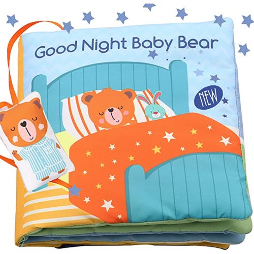 Bebe Mondo Teddy Bear Tummy Time Toy with Mirror, Soft Baby Book for 0-3-6-12 Months, Infant Sensory Developmental Toy, Shower Baby Gifts,Activity Quiet Cloth Book for Newborns,1-2 Year Old Book-Night