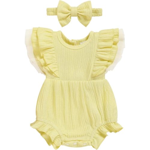 6-9 Months | Yellow Ruffle Bubble Romper for Baby Girl | One-Piece Shorts Jumpsuit | Summer Outfit & Dress for Infants 0-18M