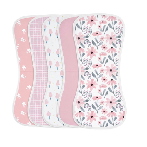 Yoofoss Baby Burp Cloths 100% Organic Cotton 5 Pack Burping Cloths for Babies Boys Girls Large 21''X10'' Extra Soft and Absorbent Flowers