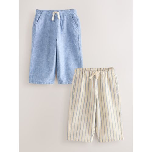 Blue/Ecru Linen Trousers 2 Pack (3mths-7yrs)