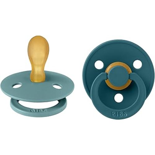 BIBS Pacifiers 6-18 Months | Colour Collection 2-Pack | BPA-Free Symmetrical Natural Rubber Nipple | Made in Denmark | Island Sea/Forest Lake Color Pacifier