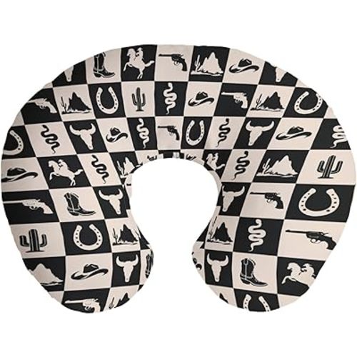 Western Checkered Nursing Pillow Covers Vintage Cowboy Hat Boots Horse Cactus Stretchy Soft Nursing Covers for Breastfeeding Pillow Wild West Desert Slipcover for Baby Girls Boys Newborn