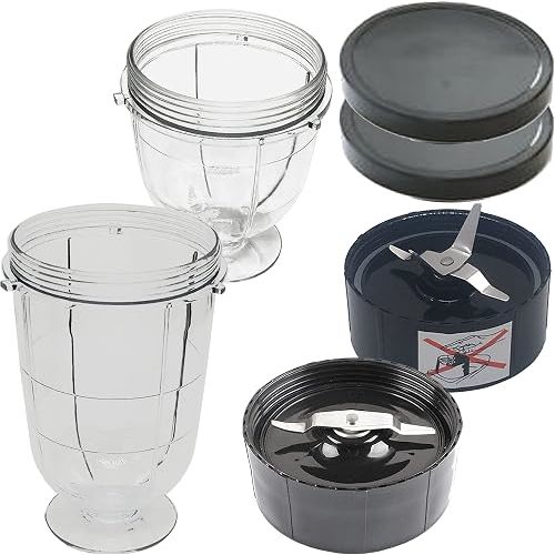 Pack of 1pcs 16oz tall cup,1pcs12oz short cup, 1pcs cross blade,1pcs milling Blade, 2 seal lid Replacement Parts ,Compatible with Magic Bullet Blender, Juicer and Mixer (Model MB1001/MB 1001B)