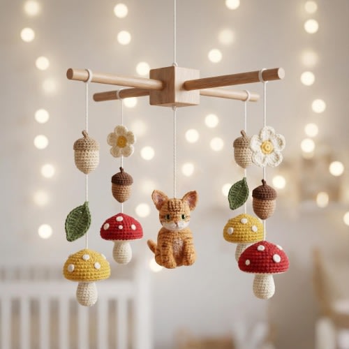 Custom Baby Mobile with Crocheted Cat