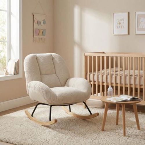 Homy Casa Corduroy Rocking Accent Chair, Fabric Upholstered Rocking Chair, Beige