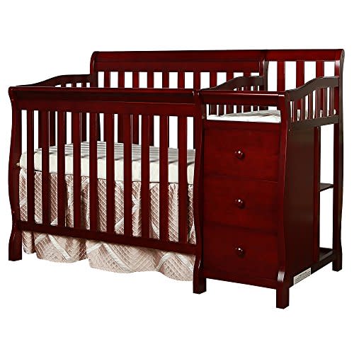 Dream On Me Jayden 4-in-1 Mini Convertible Crib And Changer in Cherry, Greenguard Gold Certified