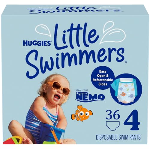 Huggies Little Swimmers Disposable Swim Diapers, Size 4 (24-34 lbs), 36 Ct (2 packs of 18), Packaging May Vary