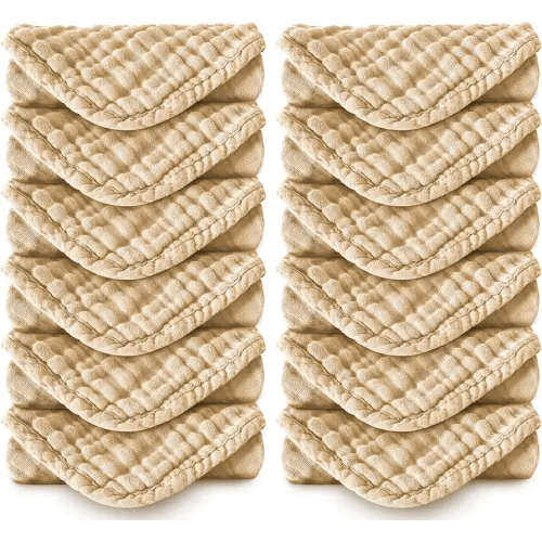 Muslin Burp Cloths 100% Cotton Large 20''x10'' Extra Soft and Absorbent Baby Wash Cloths Spit Up Rags - Baby Burping Cloth for Boys Girls Items(12 Pack Brown)