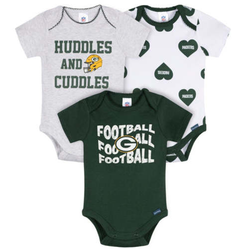 3-Pack Baby Girls Green Bay Packers Short Sleeve Bodysuits