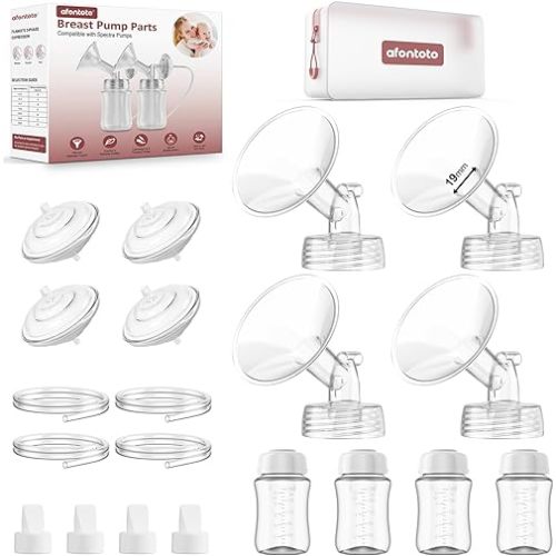 Pump Parts Compatible with Spectra S1/S2/9 Plus Breastpump, 4 Set Replacement Parts for Spectra Include 19mm Flange,Duckbill Valve,Backflow Protector,Tube,Bottle, Not Original Spectra S2 Accessories