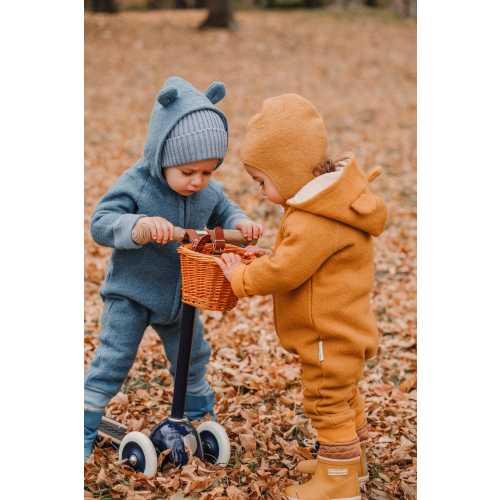 Wool Baby Snowsuit - Mustard Yellow Bear Ears Hood - Newborn Winter Outfit