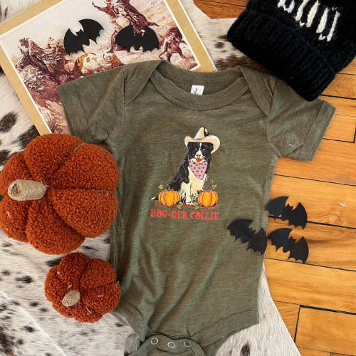 Boo-der Border Collie Halloween Design Onesie/Tee (little kid)(green) – theFRINGEDpineapple