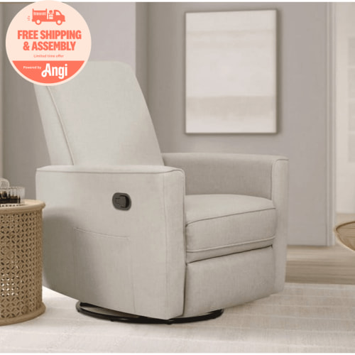 Evolur Raleigh Nursery Glider Recliner and Rocking Chair in Light Sand, 360° Swivel Motion, Multiple Recline Positions, Easy to Clean, FSC and Greenguard Gold Certified