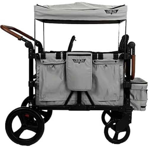 Keenz VYOO Stroller Wagon with Canopy - Foldable Design for Easy Storage, 5 Seating Positions for Kids, Enhanced Child Safety, All-Terrain Mobility, 4-Passangers, Grey