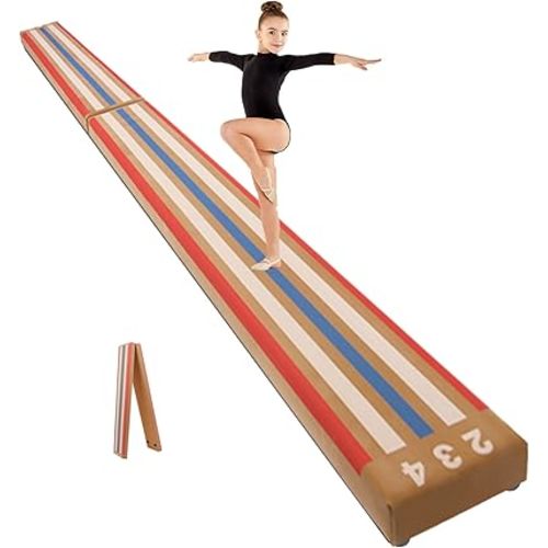 8 FT Folding Beam Gymnastics, Non-Slip Floor Balance Beam with Laser Guide for Kids, Beginners & Professional | Home, School, Gym Training Equipment