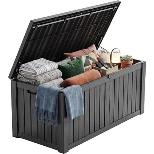 PatioZen 200 Gallon Deck Box Lockable Waterproof UV Resistant Black