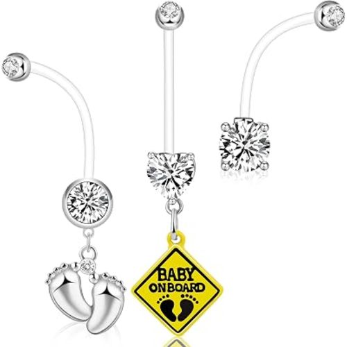 3 Pcs 14G Pregnancy Belly Button Rings Flexible Maternity Belly Button Rings 38mm Clear Long Bar Pregnancy Belly Rings Cute Hypoallergenic Healing Sport Navel Rings for Women