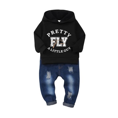 NZRVAWS Baby Boy Clothes Toddler Boy Outfit 2 3 4T 6 12 18 24 Month Fall Winter Hoodie Ripped Jeans Clothing