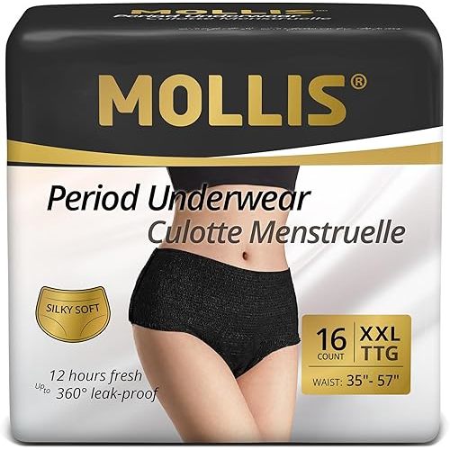 MOLLIS Disposable Period Underwear for Women, Postpartum Panties, Maternity Knickers Heavy Flow Leak Proof, Black, XXlarge, 16 Count