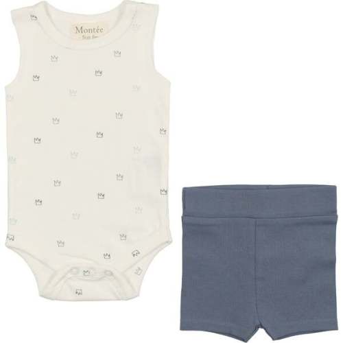 Boys Onesie & Short Set, Crown & Denim Blue - Maniere | Maisonette