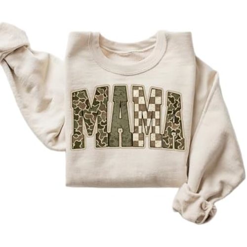 Camo MAMA Sweatshirt for Women – Camouflage & Checkered Graphic Pullover
