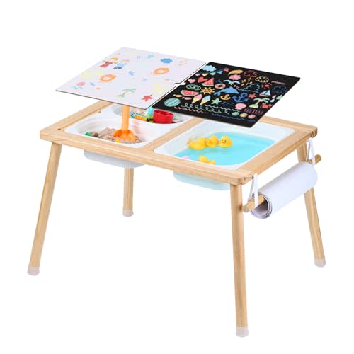 VEVOR Sensory Table, Kids Sensory Table for Toddlers, Kids Activity Desk with 3 Foldable Storage Bins & Paper Roll Holder, Wooden Toddler Activity Drawing Desk, Indoor/Outdoor Play Sand and Water