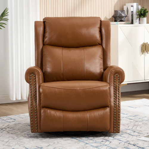 Lark Manor™ 34.8"W Genuine Leather Manual Swivel Rocker Recliner Vintage Recliner With Heated Massage & Reviews | Wayfair